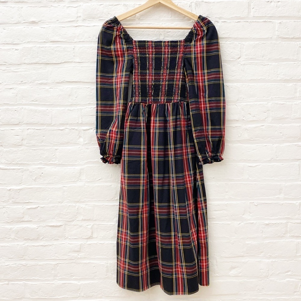 J. Crew‎ || Tartan Plaid Smocked Holiday Midi Dress Black XXS Petite